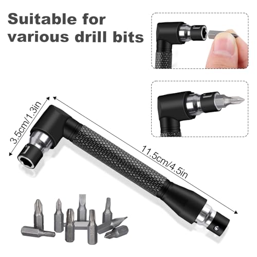 21 Pcs Right Angle Drill Attachment Set Includes 2Pcs Flexible Drill Bit Extension 3Pcs 360° Rotatable 1/4 3/8 1/2\" Impact Grade Socket Adapter 3Pcs Drill Bit Holder 10 Short Screwdriver Bits