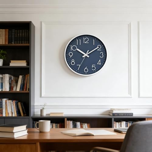 Image of DAXSMY Wall Clock 8 Inch Azure Blue Decorative, Battery Operated Silent