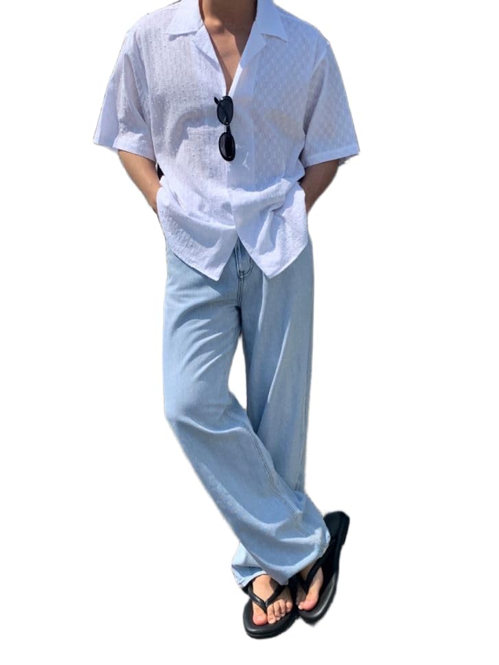 often look LEVORCE Loose Fit Men Light Blue Jeans | Tailored Fit | Mid-Rise Waist | Durable Cotton Blend Fabric | Contemporary Solid Finish | All-Season Wear | Style 86-picture-17