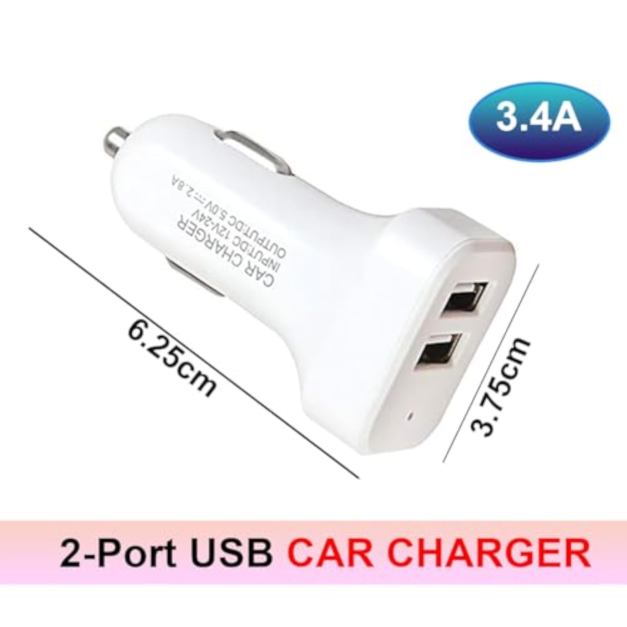 2-Ports Fast Car Charger with White Micro Cable