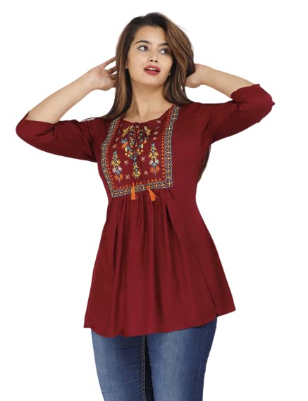 Image of Ganga febtex Women's Rayon Embroidered Short Kurti /Tops
