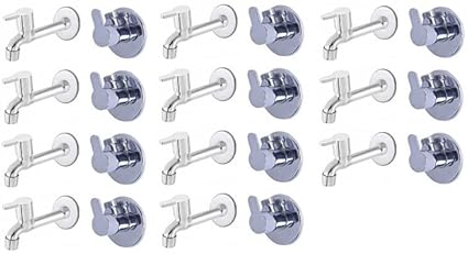 Spazio Steel Fusion Angle Valve With Long Body Combo Pack Foam Flow Water Taps With Wall Flange (Pack of 11) (Chrome Plated, Brass Disc)