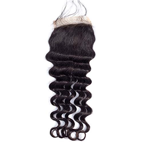 ISEE Hair Brazilian 8A Grade Loose Wave 100% Unprocessed Remy Virgin Human Hair Closure 4"x4" Lace Hair Closure Bleached Knots with Baby Hair (14 inch)