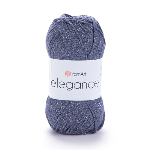 Image of YarnArt Elegance Sparkly Yarn - Metallic Cotton Blend, Fine Sport for Knitting & Crochet, Lightweight Thread for Shawls & Sweaters, 50g (130m), Anthracite (1, 103)