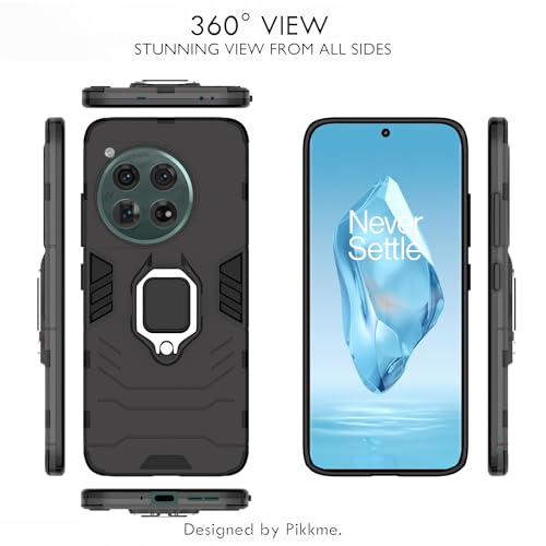 Image of Pikkme OnePlus 12 5G Back Cover | D5 Tough Armor Bumper | 360 Protection Case | Ring Holder Stand Case for OnePlus 12 5G (Black)