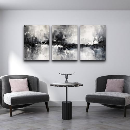 DZRWUBHS Large Wall Art for Living Room Canvas Wall Decor for Bedroom Black And White Wall Painting Inspirational Abstract Pictures Artwork Modern Office Ready to Hang Minimalist Home Decor Set of 3