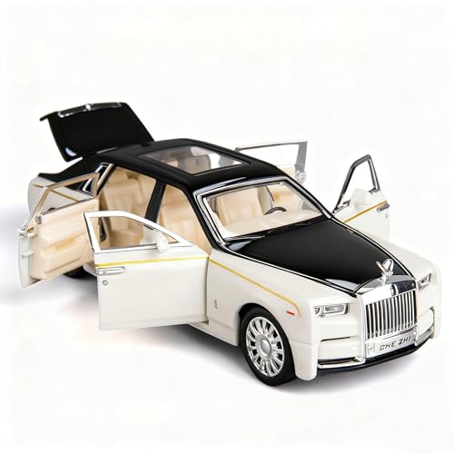 TGRCM-CZ Compatible pour 1/32 Rolls-Royce Phantom Model Car Toy Car avec son et lumière pour enfants garçons filles, corps métallique porte ouverte blanc,...