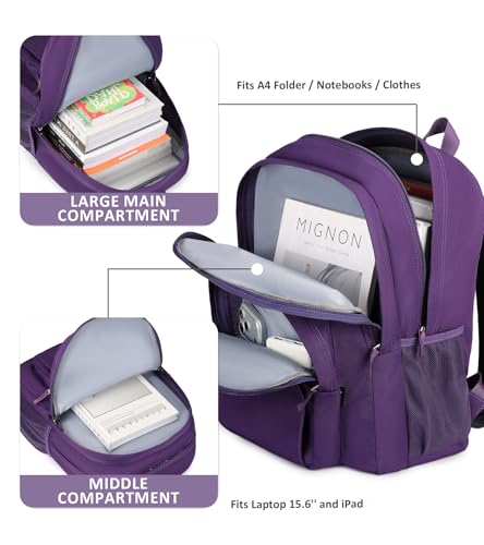 Image of abshoo Girls Solid Color Backpack For College Women Water Resistant School Bag (Purple)