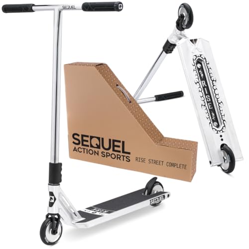 Sequel Rise Stunt Scooter Complete Pro Trick Scooter with Aluminum Frame 110mm Wheels 220 lbs Weight Capacity Ages 8+ (Silver - Street)