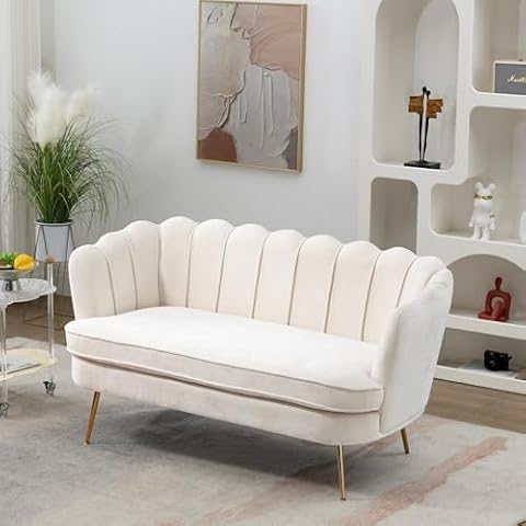 Chifee & Vingol Upholstered Small Loveseat for Small Space with Golden Legs,Beige Cover