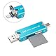 JJC Speicherkarten-Hülle mit USB 3.0 Multifunktions-Kartenleser, schlank, tragbar, Reisehalter, Aufbewahrung für 1 SD + 2 TF + 1 Nano-SIM-Karte (Blau & Pink)