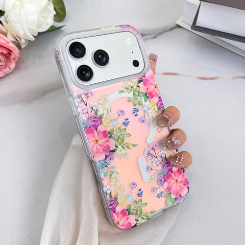 Coque iPhone 17 Pro Max antichoc fleur rose protection compatible Magsafe