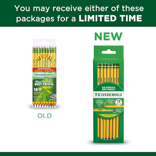 Image of Ticonderoga Wood-Cased Pencils, Pre-Sharpened, 2 HB Soft, Yellow, 6 Boxes of 18 Count, 108 Pencils Total