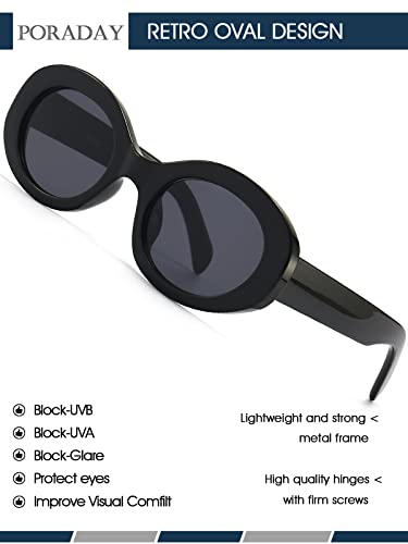 PORADAY Modern Thick Oval Sunglasses for Women Fashion Clout Goggles Retro Narrow Chunky Sun Glasses Gradient Shades Round 5