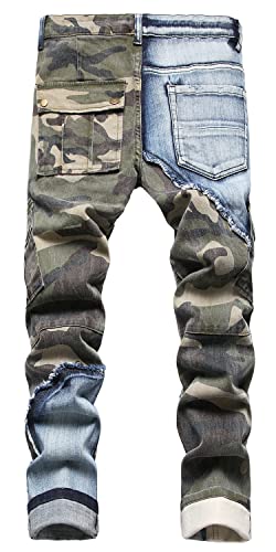 Kengue Men's Straight Slim Fit Printed Jeans Skinny Denim Pants2