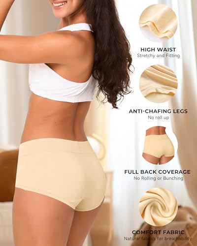 Image of BAMBOO COOL Womens Boy Shorts Underwear Full Coverage High Waist Boxer Briefs Panties for Women 5 Pack