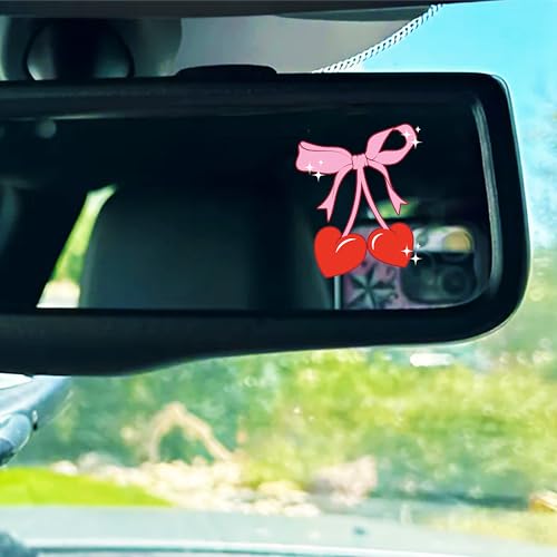 Image of Set 3Pcs Hot Pink Cherry Bow Rear View Mirror Decal