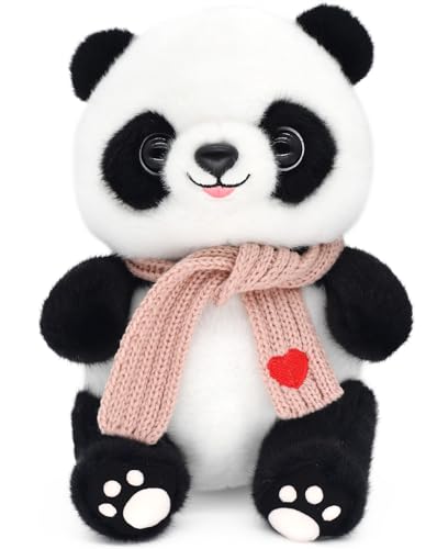 9.8'' Panda Dolls with Love Heart Scarf, Soft Stuffed Plush Animal Toys Plushies Birthday Gifts for Her/Girlfriend Lover Mom Kids (Pink)
