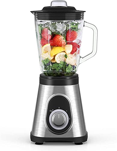 Smoothie Blender Mixeur, 700W blender Smoothie Multifonction avec 6 Lames Tranchantes, Blender Puissant 2 Vitesses et Impulsion, 1.5L Pot Mélangeur professionnel en verre pour faire du milk-shake Cover