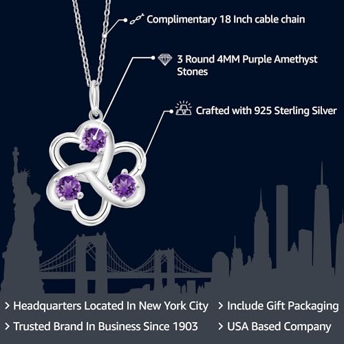 Gem Stone King 925 Sterling Silver Purple Amethyst 3 Hearts Interlock Pendant Necklace For Women (0.75 Cttw, Gemstone Birthstone, With 18 Inch Silver Chain) - Image 6