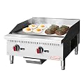 Backychu Commercial Gas Griddle - 24" Countertop Griddle. 60,000 BTU Flat Top Griddle, Natural Gas (NG) / Propane, CSA Certified