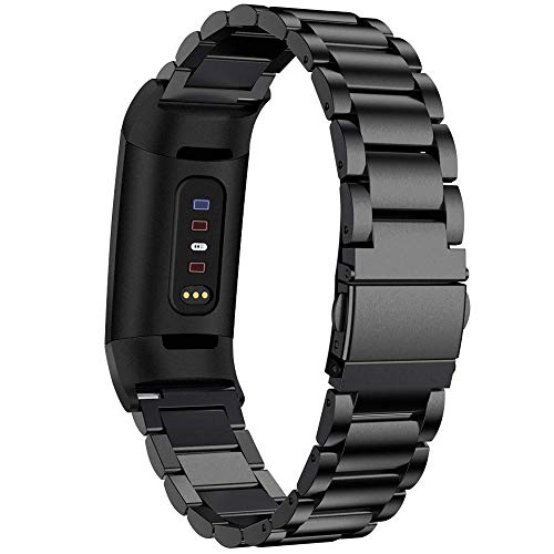 KIMILAR Compatible with Fitbit Charge 4 / Charge 3 Metal Bands, Premium Stainless Steel Metal Replacement Smartwatch Band Strap Bracelet Sport Wristband for Charge 3 SE & Charge 4 for Women Men