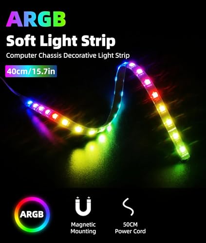 Cuifati 2PCs Magnetic RGB Strip Light for PC Case 15.7in 5V 365 Light Effects Customizable Colors ARGB Aura Sync LED Strip for Computer Chassis Decoration - Image 2