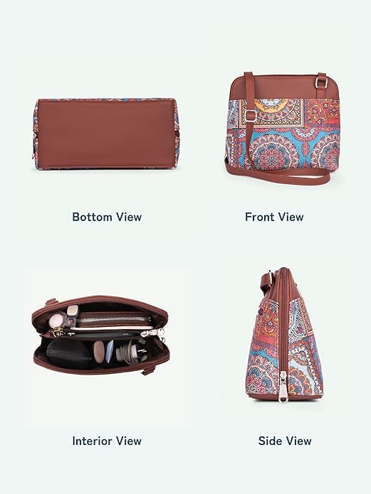 Printed Vegan Leather Sling Bag for Women – Stylish Crossbody Handbag with Adjustable Strap, Lightweight Purse for Travel & Everyday Use