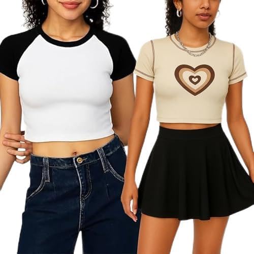 Women’s Printed Crop Top Combo Pack of 2 | Stylish Sleeveless Tank Tops | Casual Summer Wear | Trendy Slim Fit T-Shirts for Girls & Daily Fashion-image-47