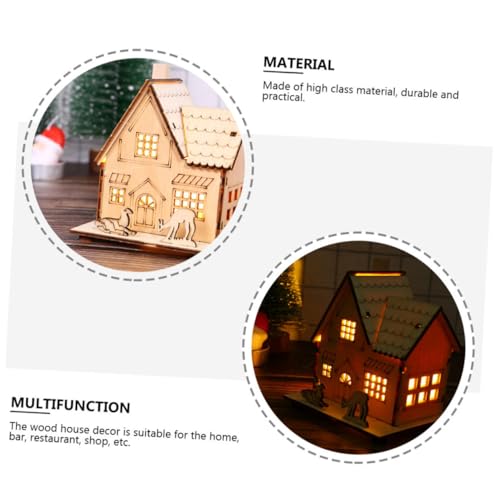 Casas de madera navideñas compactas con luz LED para decorar espacios pequeños 7