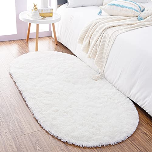 Image of Noahas Fluffy Cream White Rugs for Bedroom Living Room,2.6'X5.3' Oval Throw Rug for Kids Room,Shag Hallway Runner Rug,Small Soft Shaggy Bedside Non-Slip Plush Nursery Dorm Carpet Home Decor