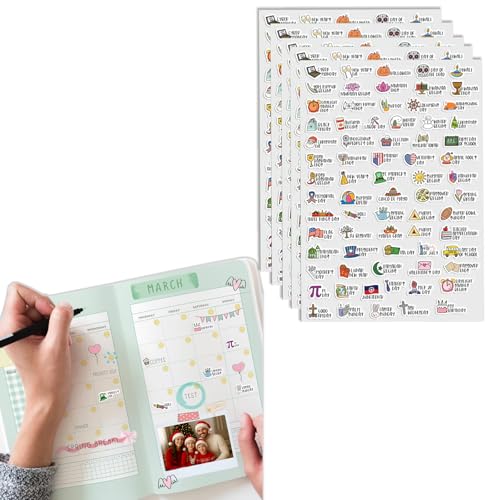 Holiday Planner Stickers Pack of 5 Sheets Cute Holiday Icon with Us Holidays Decorative Planner Stickers for Calendar Bullet Journal Scrapbook Waterproof PVC