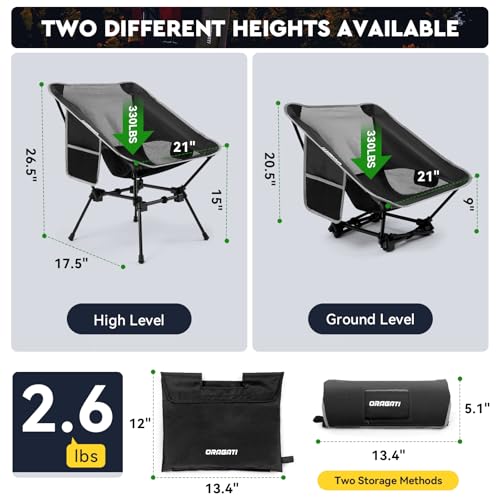 Folding Camping Chairs, Lightweight Backpacking Chair in Compact Design for Camp, Beach, Hiking, Outdoors, Black - Image 3