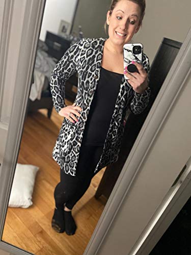 Lightweight Cardigans Shirt For Women Sexy Long Sleeve Leopard Print Casual Cardigan Tops With Pockets White #TOP5