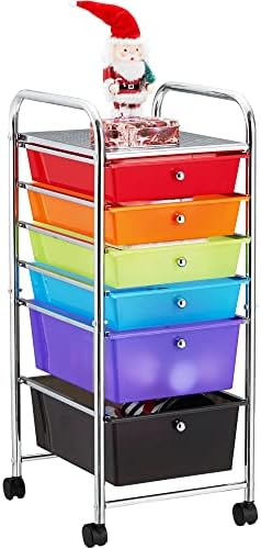 Sapodilla 6 Storage Drawer Cart Rolling Organizer Cart for Tools Scrapbook Paper Home Office School Multipurpose Mobile Utility Cart with 4 Lockable Casters(MULTICOLOR)…