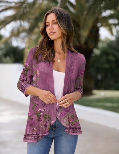 Image of Zeagoo Women's Open Front Cardigan 2026 Spring Summer Lightweight 3 /4 Sleeve Draped Ruffles Cardigans S-3XL