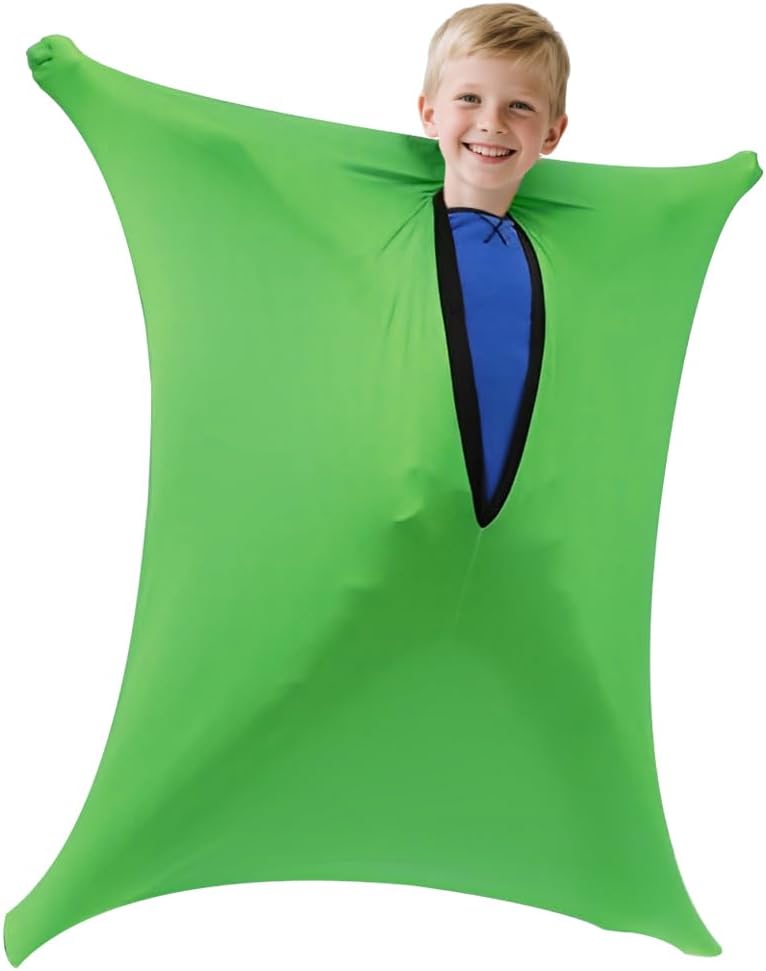 Sensory Sock, Afenau 47"x27" Body Sock Sensory Kids with Zippered, Sensory Stretchy Body Sock, Sensory Body Sock for Children with Autism and Anxiety to Relieve Stress Green, Height 114-137cm