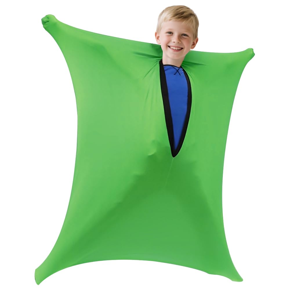 Sensory Sock, Afenau 47"x27" Body Sock Sensory Kids with Zippered, Sensory Stretchy Body Sock, Sensory Body Sock for Children with Autism and Anxiety to Relieve Stress (Green, Height 114-137cm)