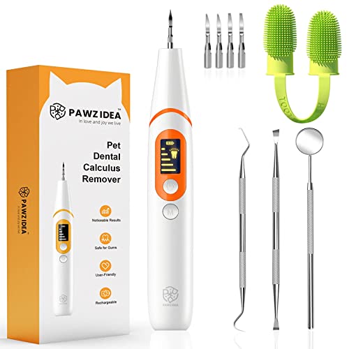 PAWZIDEA Dog Plaque Remover for Teeth - Ultrasonic 42KHz, Calculus Tartar Remover for Dog Teeth Cleaning Kit, Pet Dental Care Tooth Scaler Cleaner w/Finger Toothbrush Kit, Dental Tool, Rechargeable 