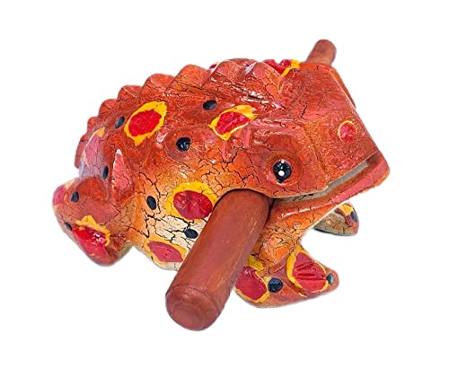 5 Inch Guiros Percussion Instruments Wooden Frog, Wooden Frog Musical Instrument Home Decor Handcrafted Decoration (Orange Color)