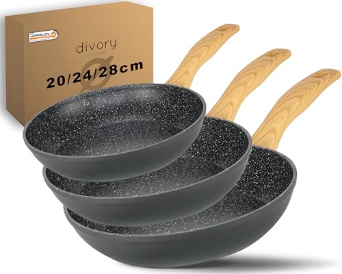 DIVORY Pfannenset 20, 24, 28cm Induktion Pfanne 3-teilig – Antihaft Beschichtete große...