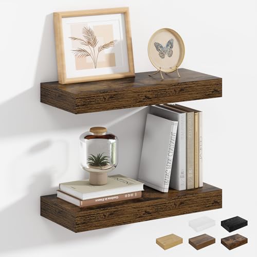 Heimlove 16W x 6.5D Rustic Brown Floating Shelves for Wall，40 cm ...