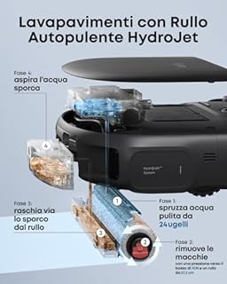eufy C28 robot aspirapolvere con rullo autopulente HydroJet, spazzola DuoSpiral anti-groviglio, aspirazione Turbo da 15.000 Pa, robot 5 in 1 con aspirazione e Al per I'evitamento ostacoli