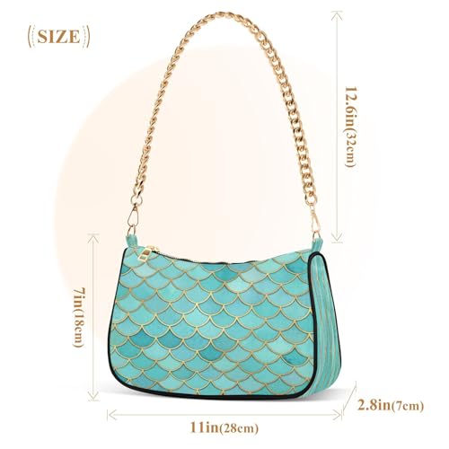 Bolso hobo retro con estampado de escamas de sirena azul miniatura 4