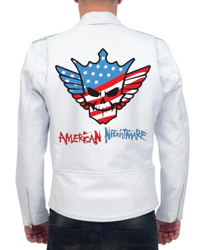 Mens Brando Motorcylce Leather Jacket with Cody American Rhods Nightmar Patch Jackets