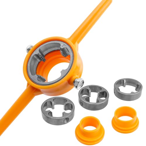 Mesee 6 Stück Ratschen-Rohreinfädler-Kit, PVC-Gewindeschneider-Werkzeug, Kunststoff-Rohreinfädler-Set mit 1/2 3/4 1 Manuelles Ratschen NPT Round Die Set Rohrgewindeschneider Handwerkzeug