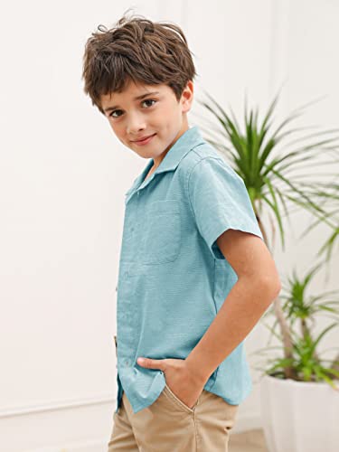 Malliosse Boys Button Down Shirt Short Sleeve Linen Cotton Collared Dress Shirts With 2 Chest Pockets #TOP3