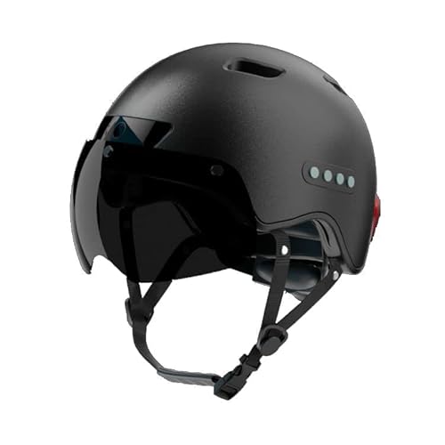 Casco de Bicicleta para Adultos Casco Inteligente Bluetooth con grabadora de conducción y Visera Desmontable Función de luz Trasera LED para Hombres Urban Commuter (Negro)