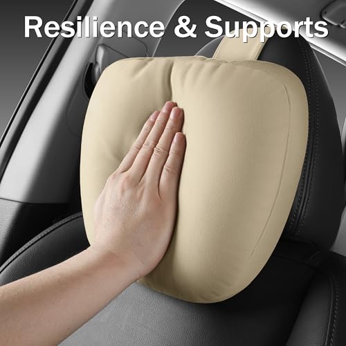 POKSRI 2pcs Car Neck Pillow for headrests,Support Drive Seats Head Cushion Pillows,Microfiber Velvet,Plant-Based Polyester,Thickness & Height Adjustable,11.8x7.5,Inner Liner fillable (Black Color)