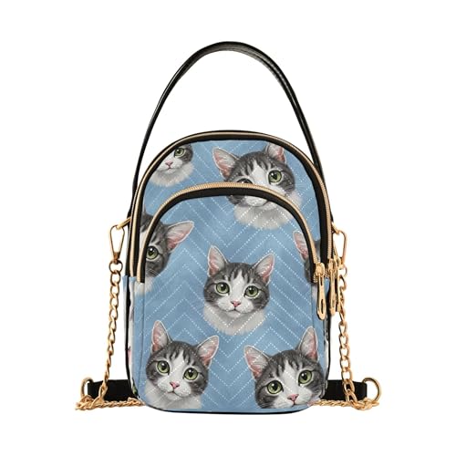 Cute Kitty White Grey Cats Shoulder Handbag Women Quilted Chain Strap Phone Wallet Handbag Cute Ladies Crossbody Satchel Bag